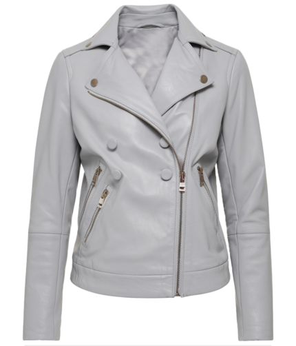 Women's Biker Grey Leather Jacket