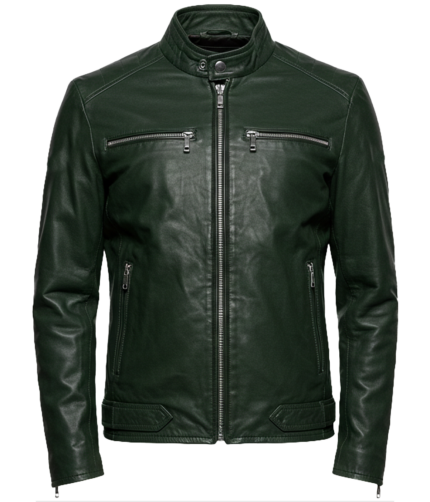 Men's Biker Green Shoulder Quilted Leather Jacket