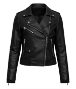 Women's Classic Black Bomber Leather Jacket