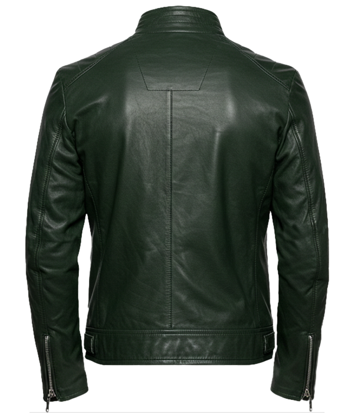 Men's Biker Green Shoulder Quilted Leather Jacket