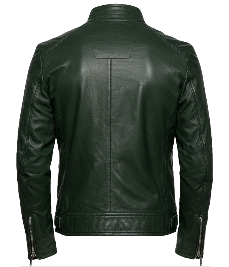 Men's Biker Green Shoulder Quilted Leather Jacket