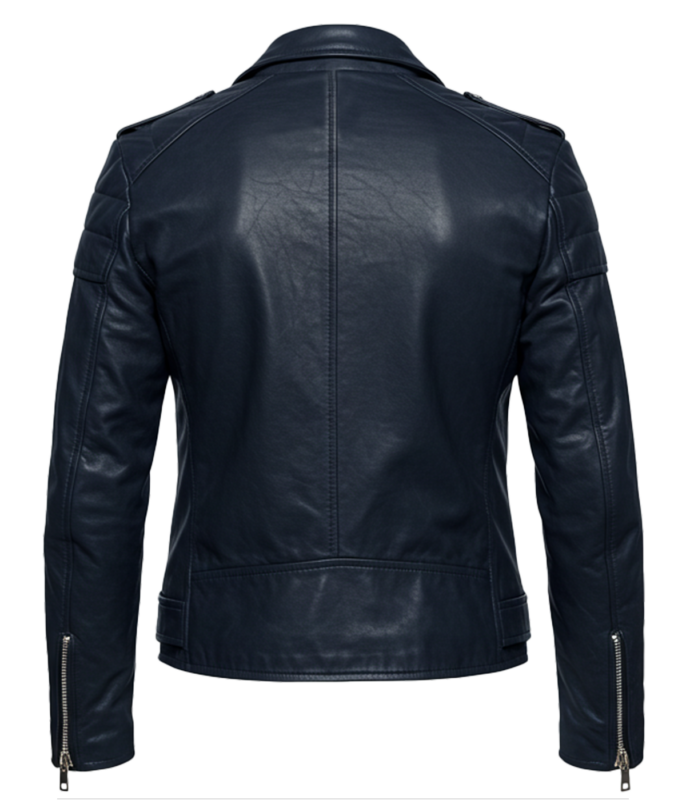 Biker Women's Blue Leather Jacket
