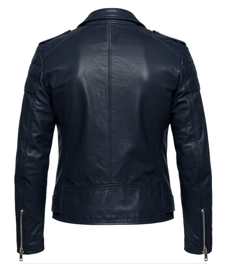 Biker Women's Blue Leather Jacket
