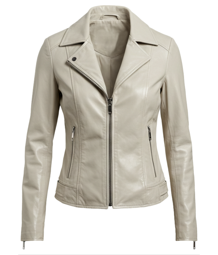 Biker Women's Cream Leather Jacket
