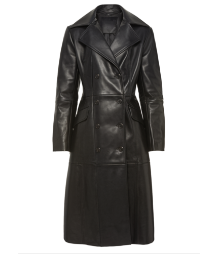 Women's Black Long Leather Coat