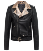 Men's Snakeskin Collar Biker Jacket