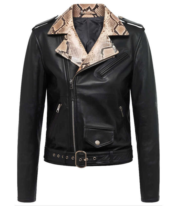 Men's Snakeskin Collar Biker Jacket