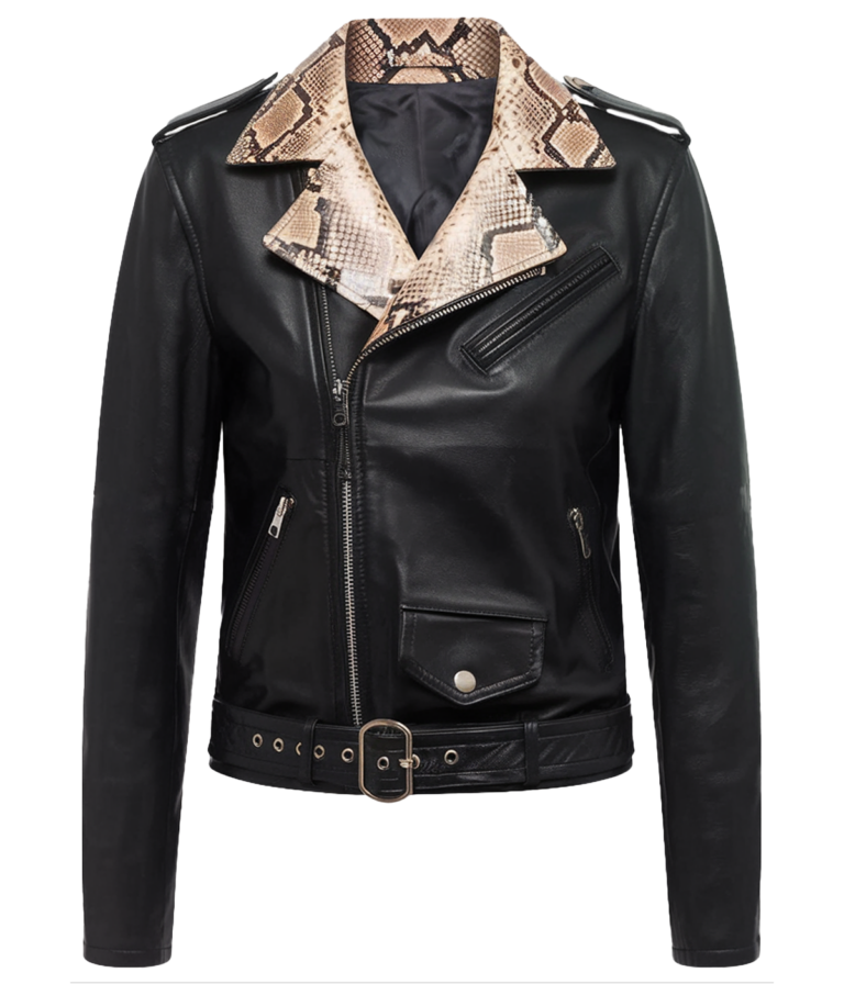 Men's Snakeskin Collar Biker Jacket