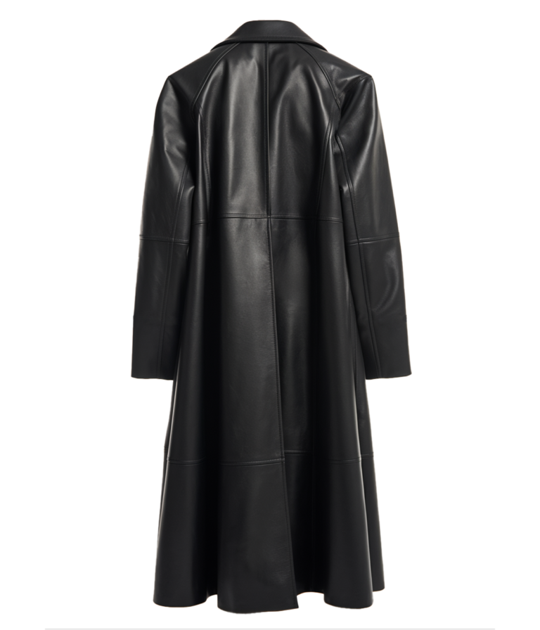 Women's Black Long Leather Coat