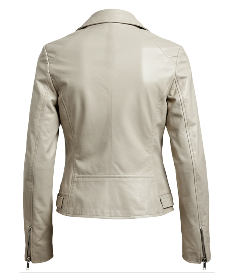 Biker Women's Cream Leather Jacket