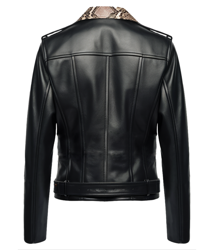 Men's Snakeskin Collar Biker Jacket