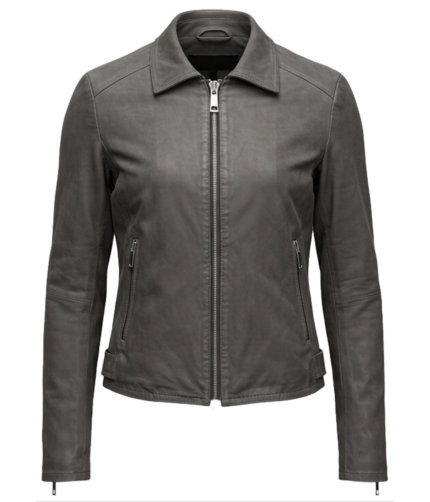 Biker Women's Grey Leather Jacket