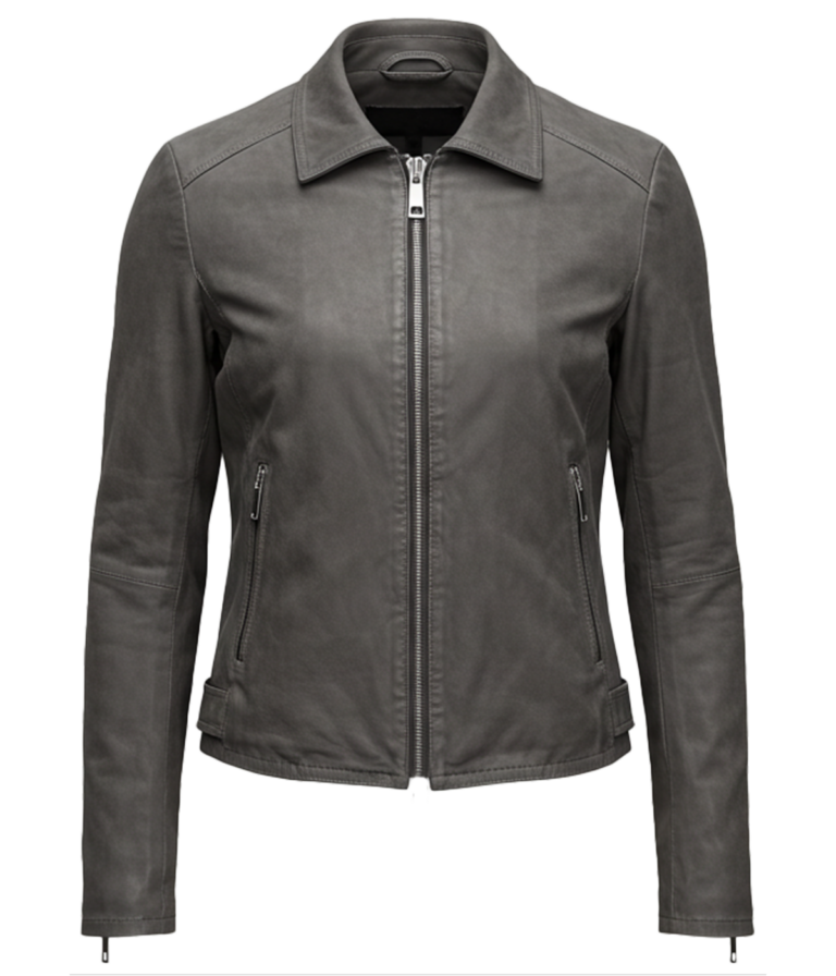 Biker Women's Grey Leather Jacket