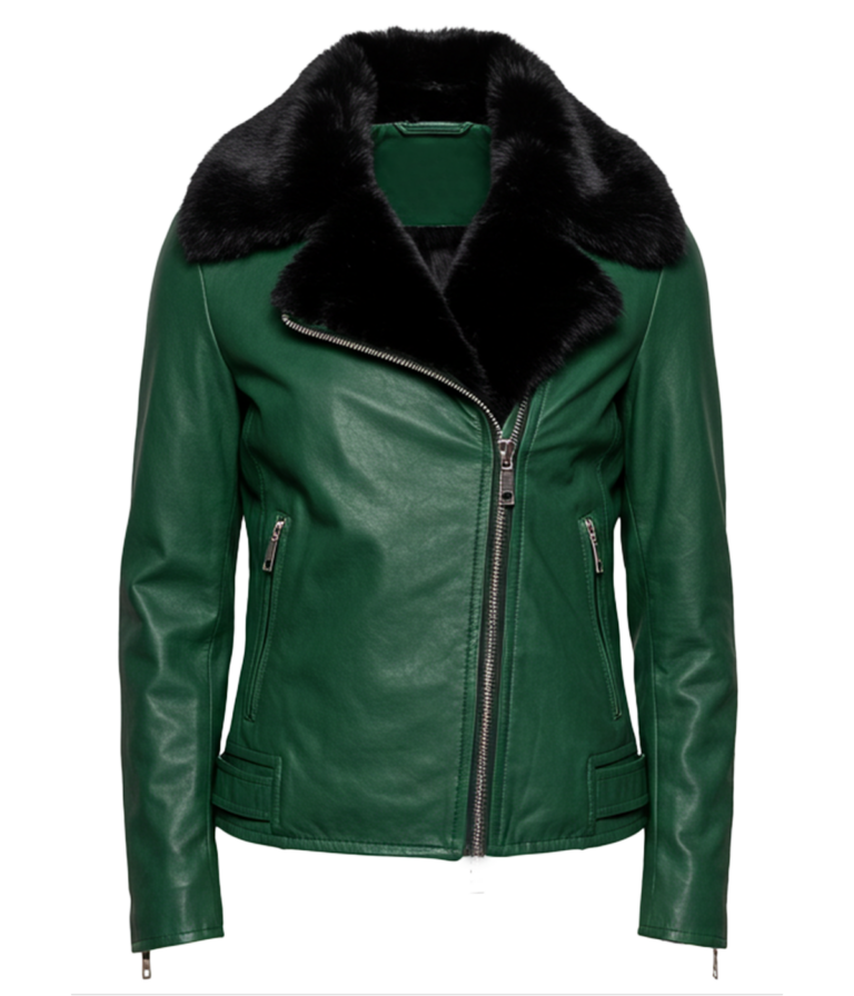 Women's Bomber Dark Green Leather Jacket