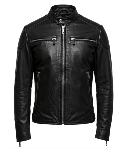 Men's Classic Black Biker Leather Jacket