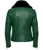 Women's Bomber Dark Green Leather Jacket