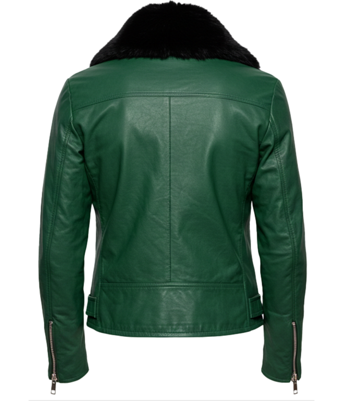 Women's Bomber Dark Green Leather Jacket