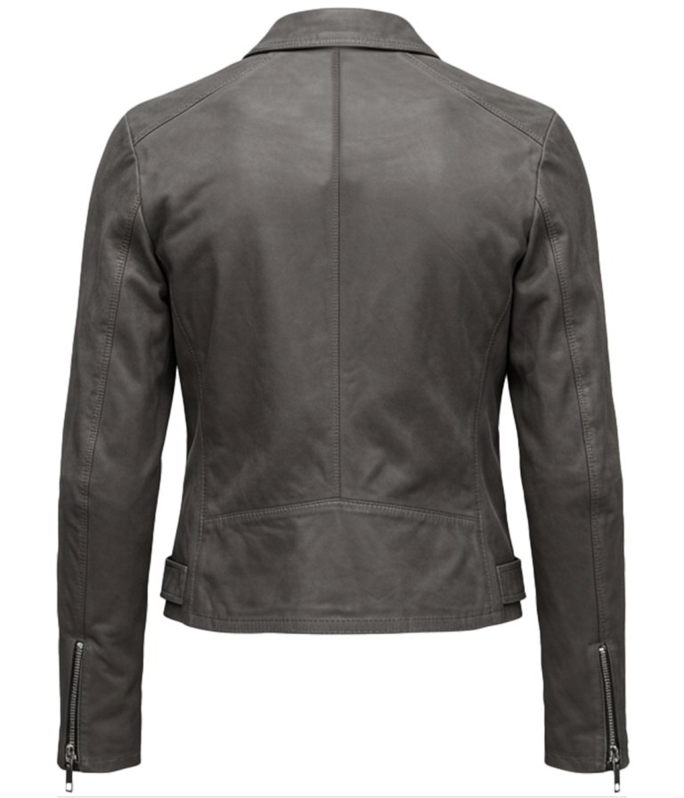 Biker Women's Grey Leather Jacket