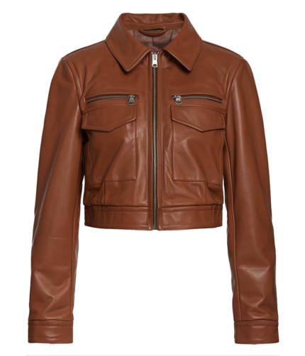 Women's Cropped Brown Leather Jacket