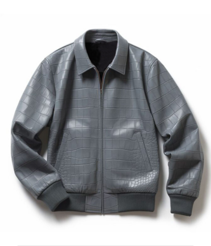 Men's Crocodile Grey Leather Jacket