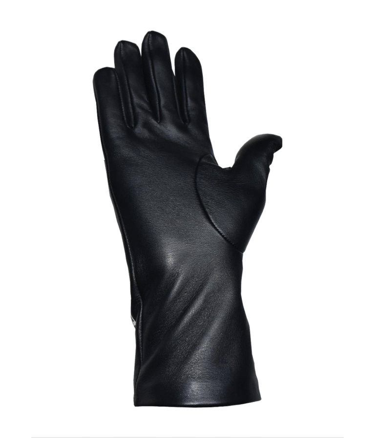 Man Black With White Patch Leather Gloves