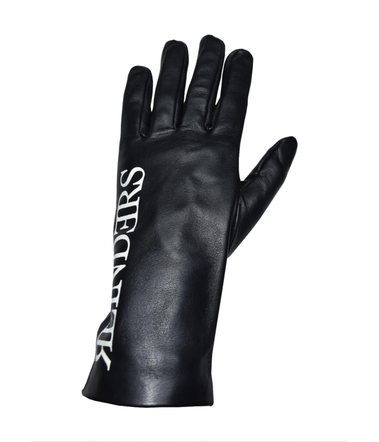 Man Black With White Patch Leather Gloves
