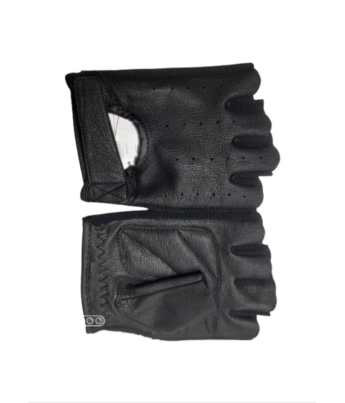 Man Black Leather Figure Less Gloves