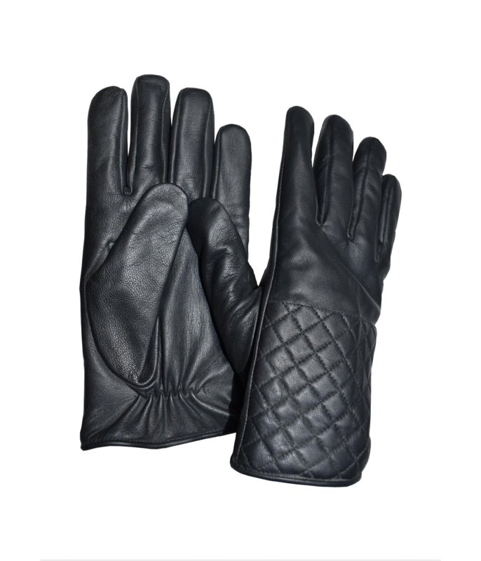 Black Quilted Mens Leather Gloves