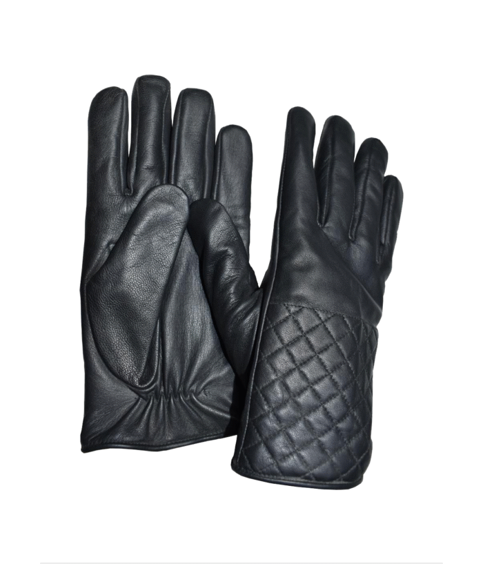 Black Quilted Mens Leather Gloves