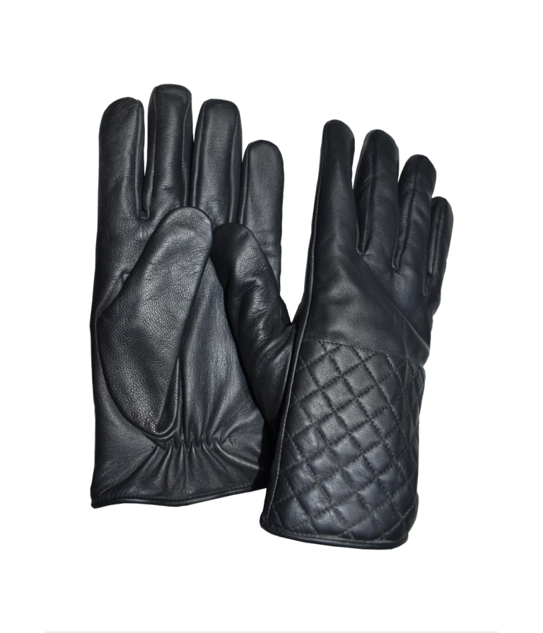 Black Quilted Mens Leather Gloves