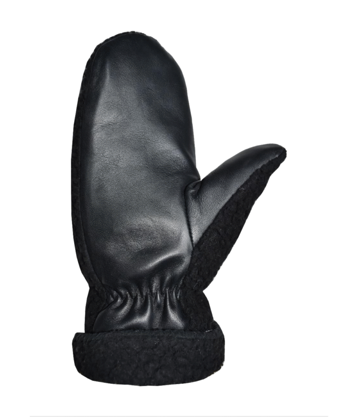 Man Black Leather With Wool Gloves