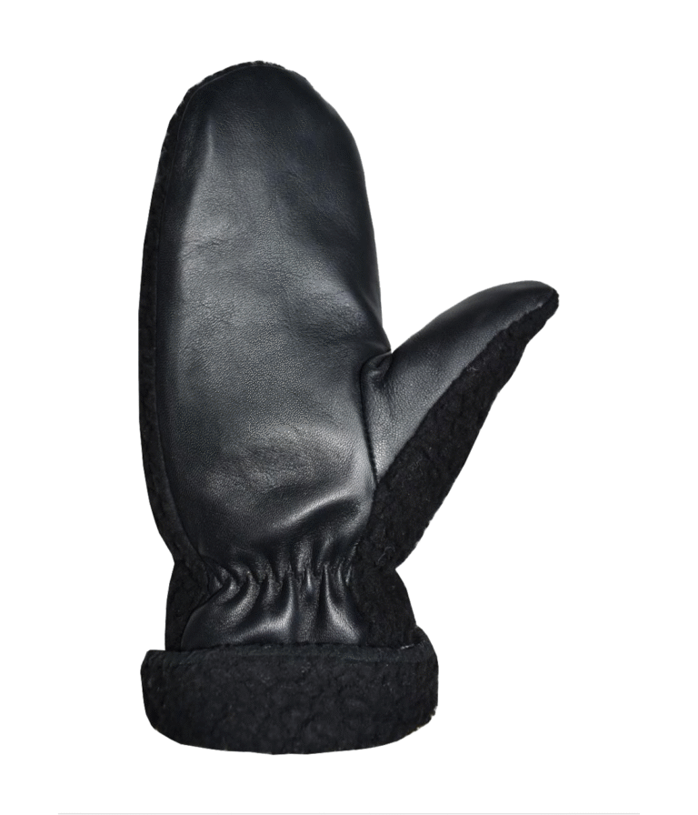 Man Black Leather With Wool Gloves