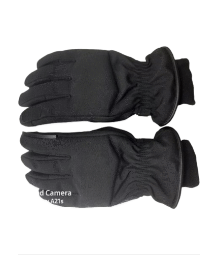 Man Black Leather Winter Gloves