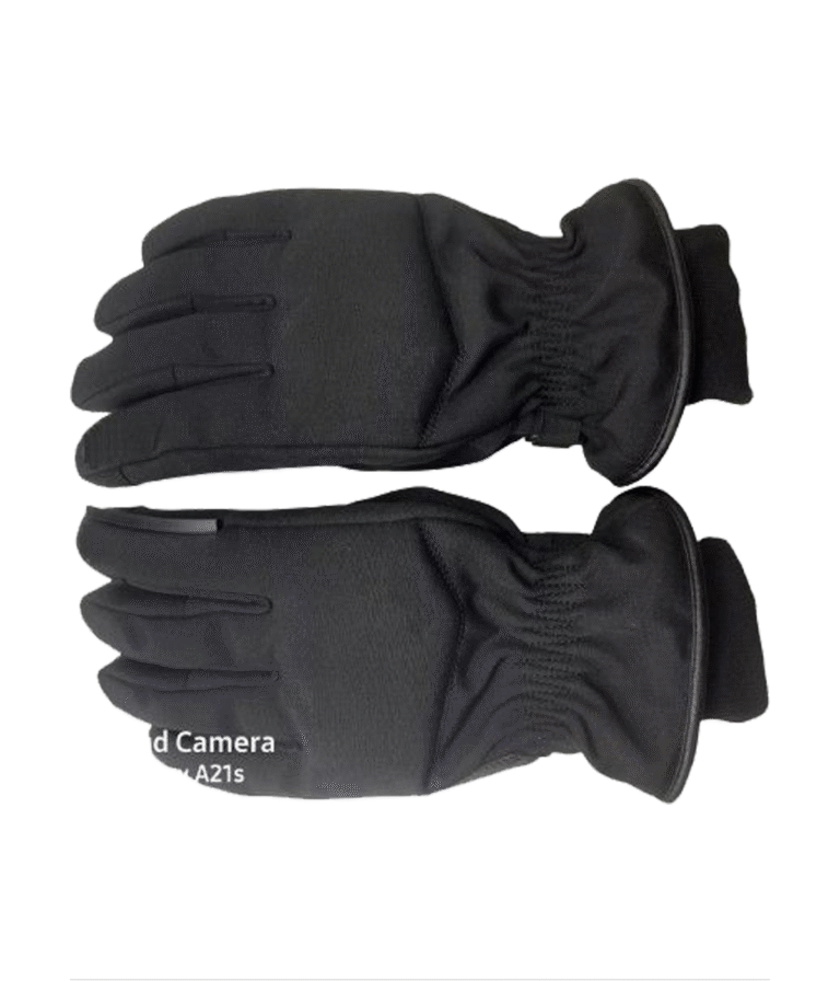 Man Black Leather Winter Gloves