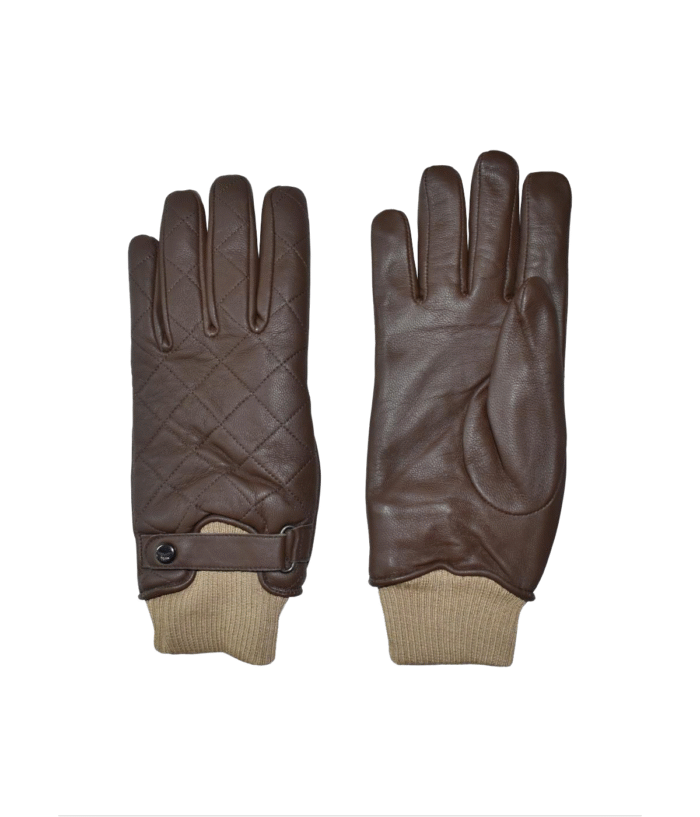 Brown Ribbed Mens Leather Gloves