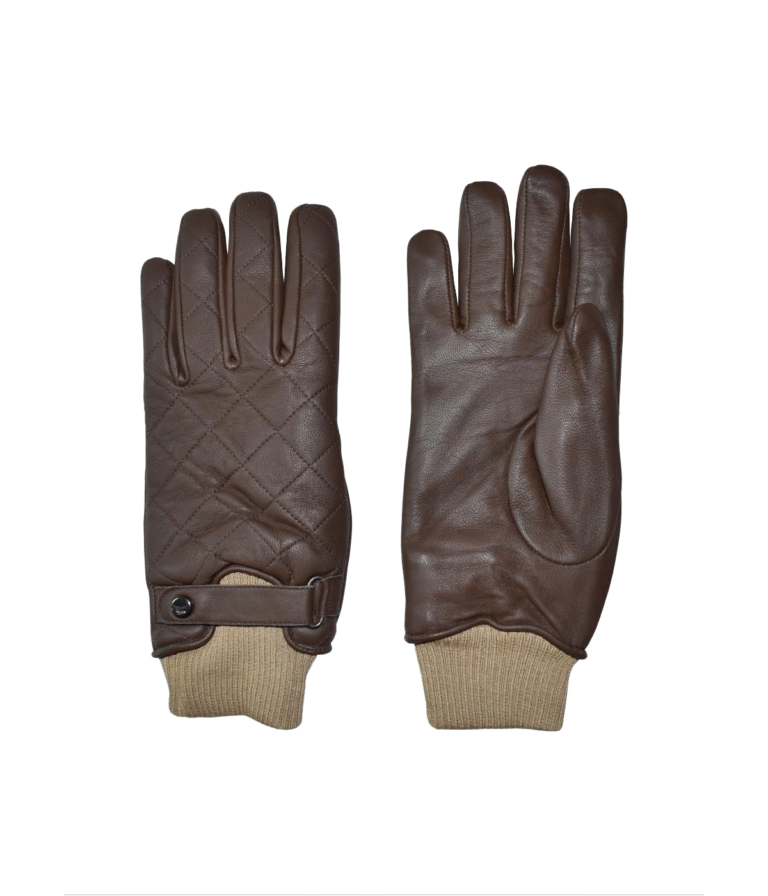 Brown Ribbed Mens Leather Gloves